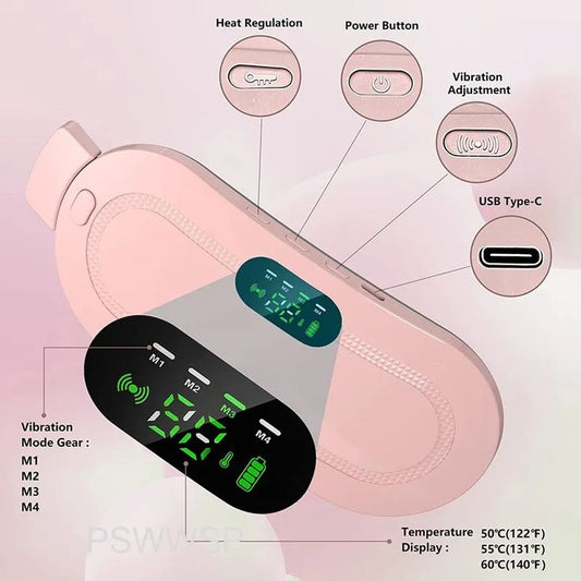 Portable Menstrual Heating Belt with Vibration Massage | Rechargeable Period Pain Relief Belt | USB-C Cordless Heating Pad for Cramps